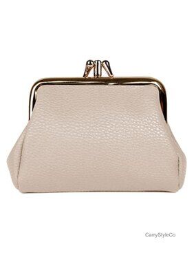 Pebble Textured Vegan Leather Kiss Lock Triple Frame Wallet